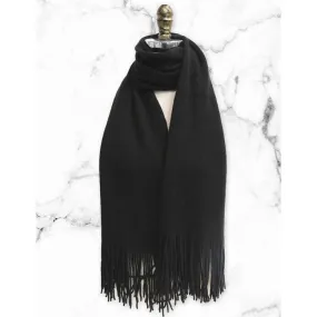 Solid Tassel Trim Scarf- Black