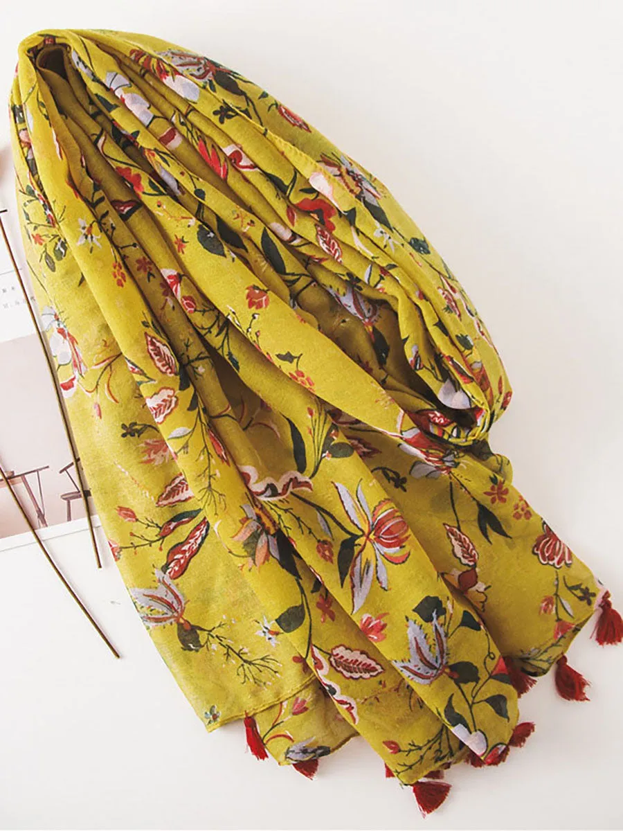 Spring Yellow Floral Print Sunscreen Scarf