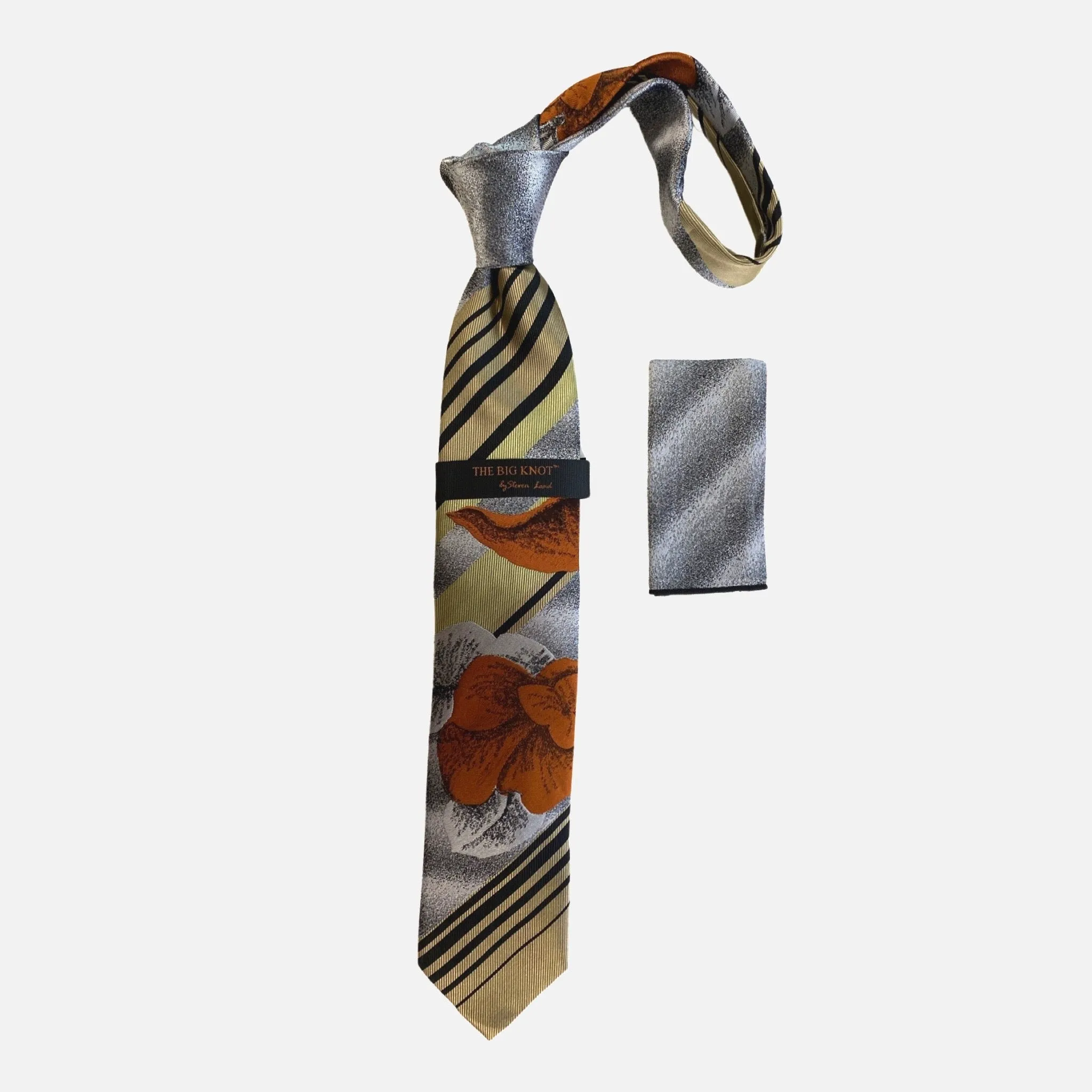 Steven Land “BW2434” Tan Silk Tie and Hanky