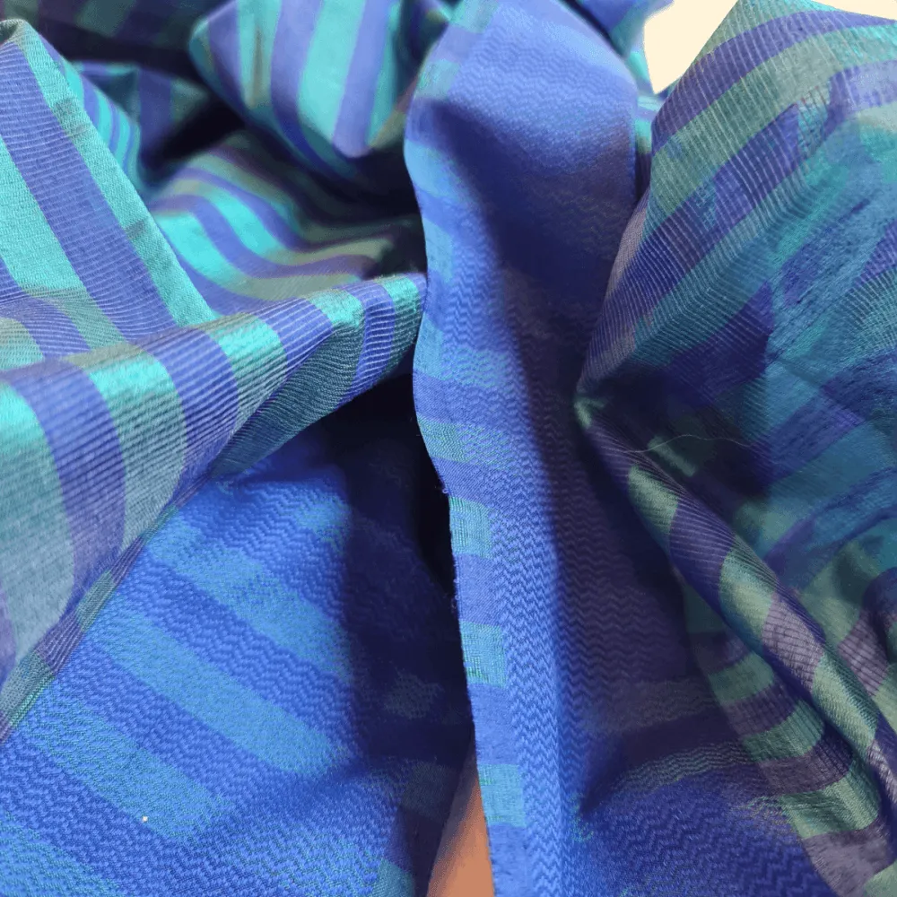 Striking Blue & Green Handwoven Silk-Cotton Scarf/ Stole