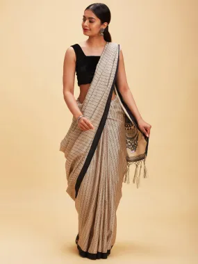 Striped off white silk saree