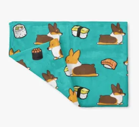 Sushi Tricolor Corgi Fleece Blanket | 3 Sizes