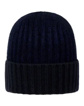 Unisex Chunky Rib Contrast Cashmere Hat Navy Blue Melange