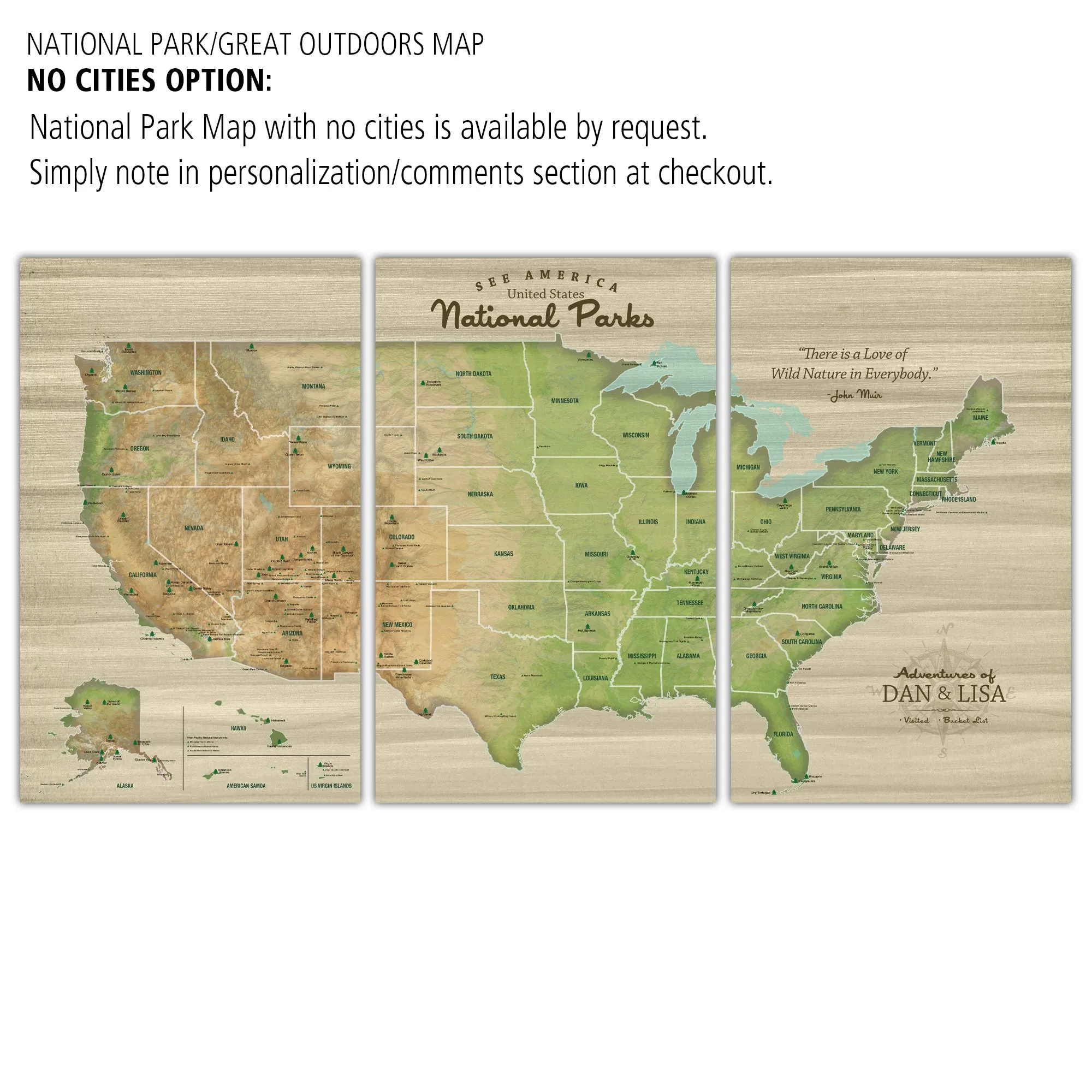 USA National Parks Push Pin Map - 3 Panel