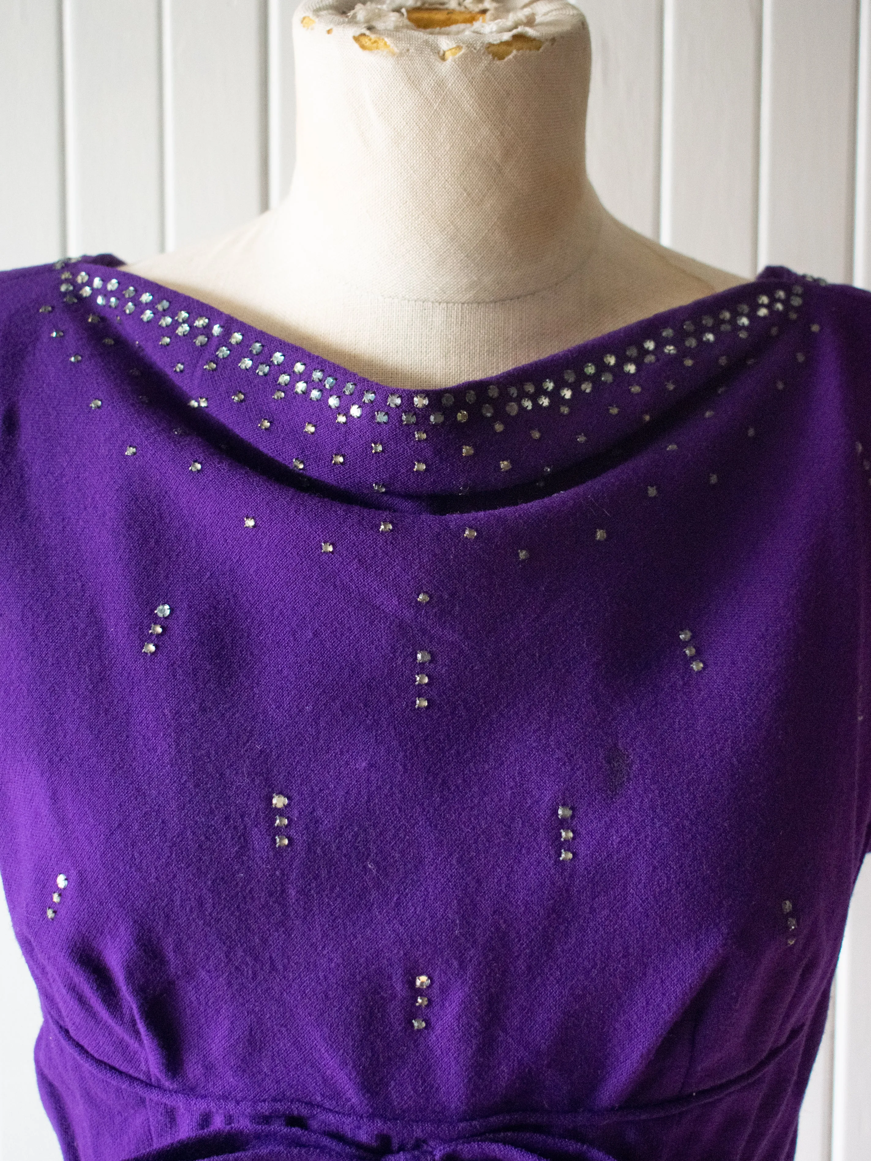 Vintage 1960s Mod Purple Wool Mini Dress Extra Small