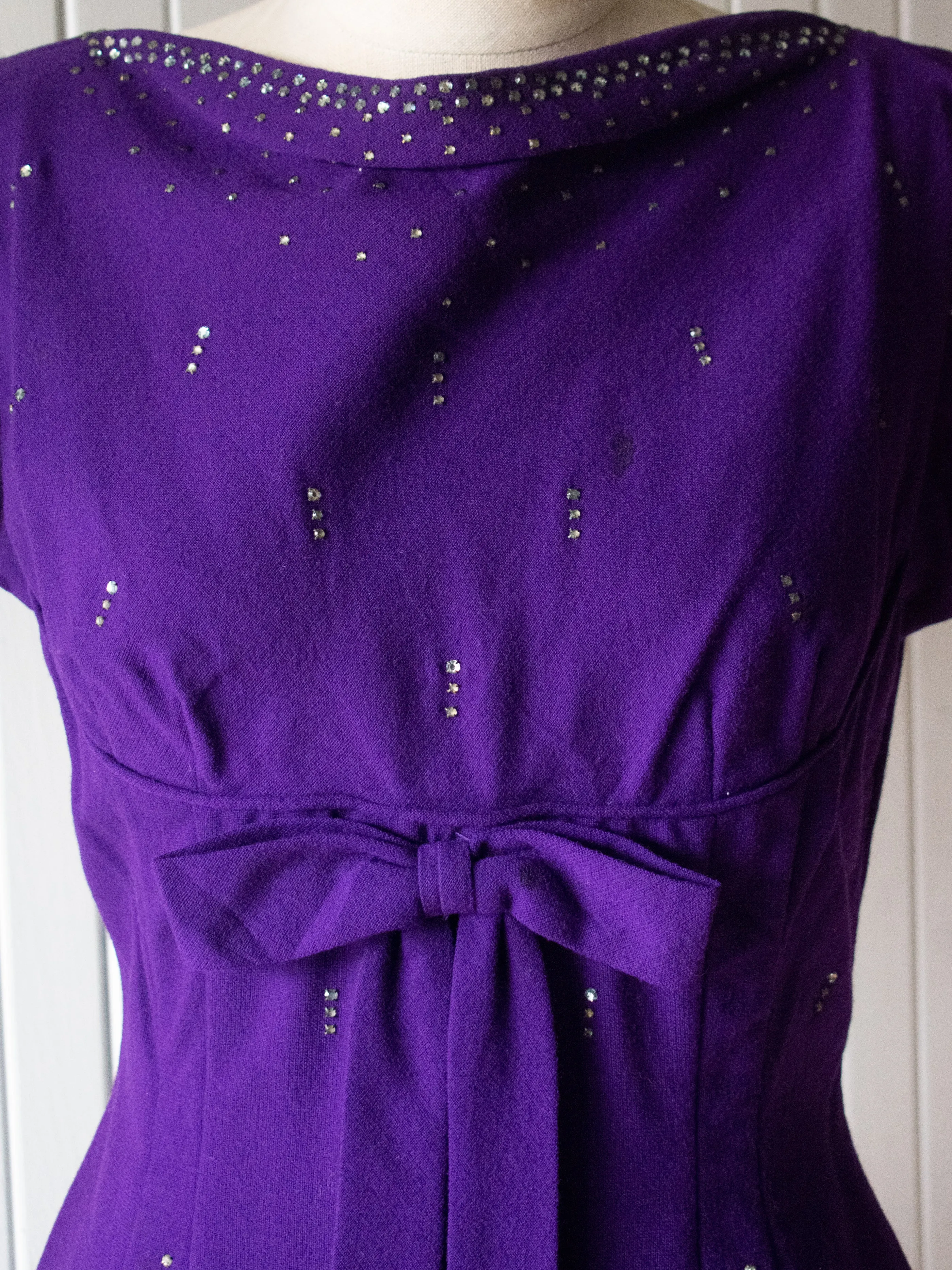 Vintage 1960s Mod Purple Wool Mini Dress Extra Small