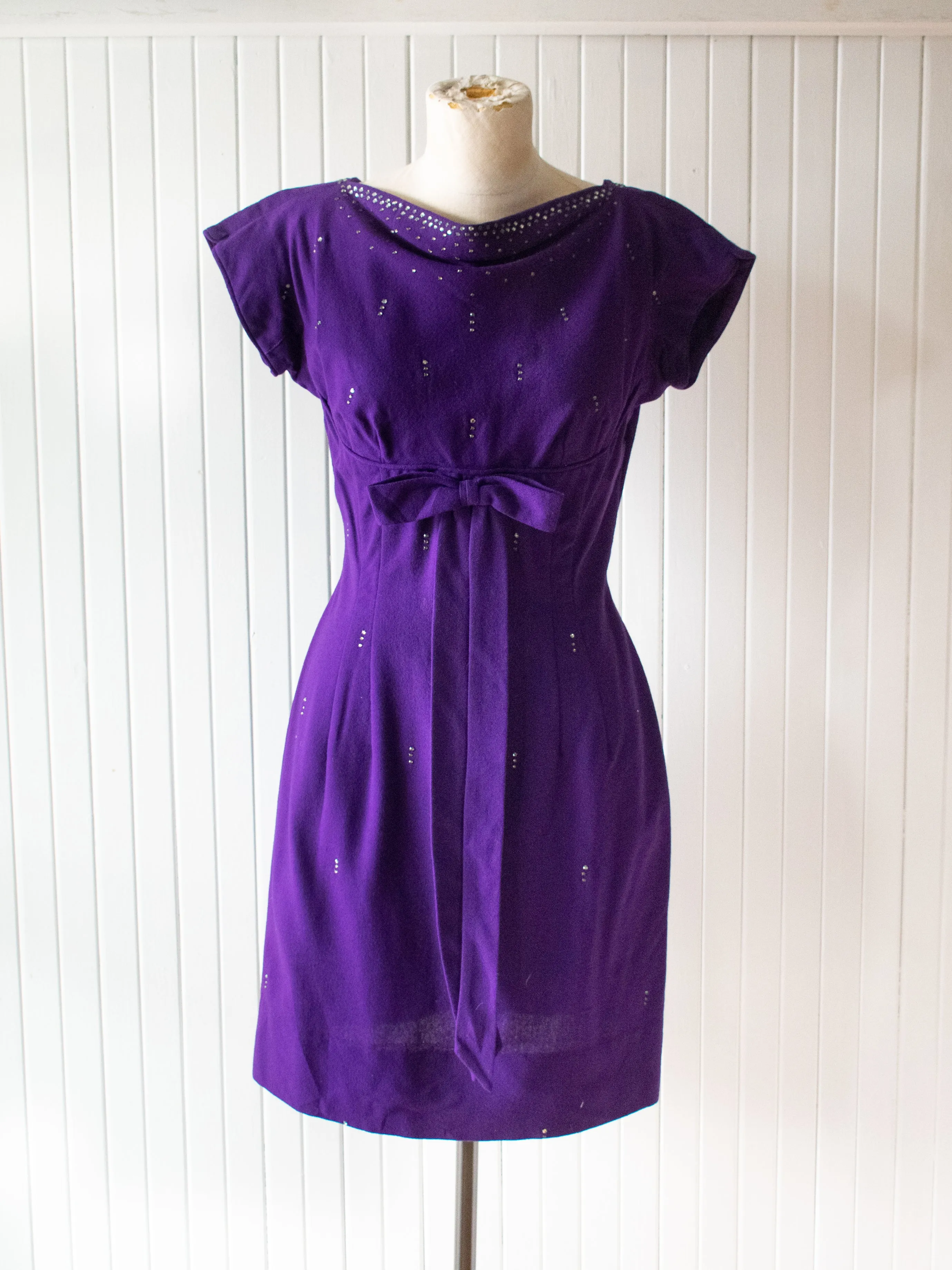 Vintage 1960s Mod Purple Wool Mini Dress Extra Small