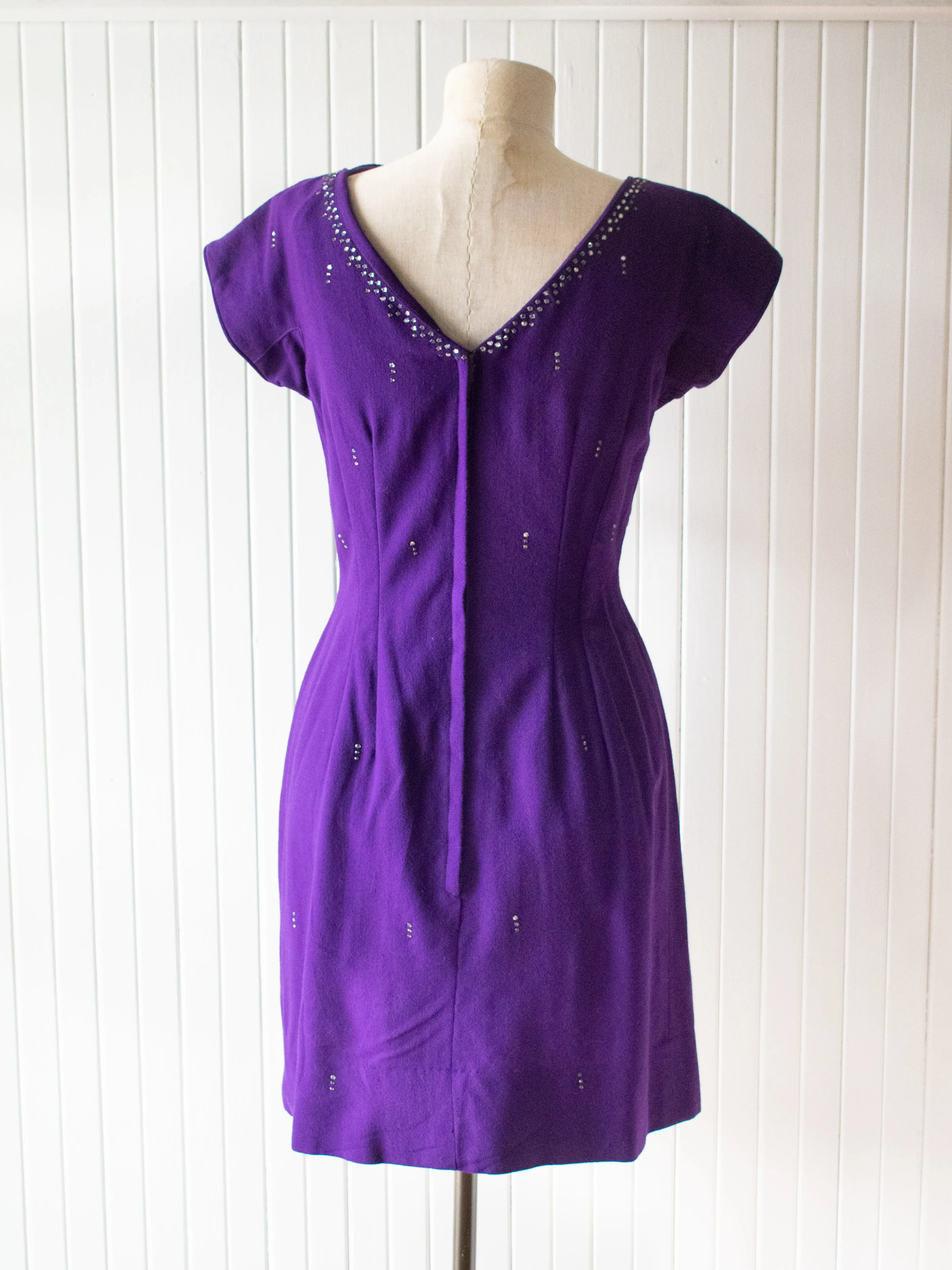 Vintage 1960s Mod Purple Wool Mini Dress Extra Small