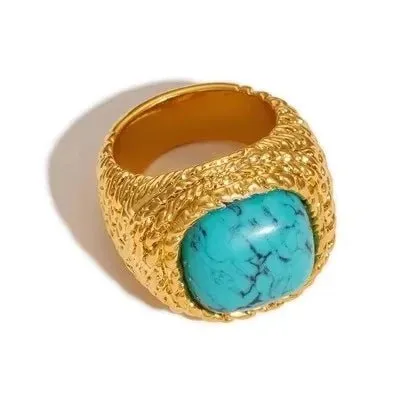 Vintage Brass Knot Ring with Natural Stone for Women