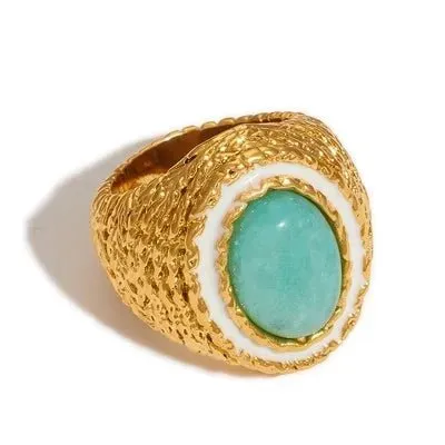 Vintage Brass Knot Ring with Natural Stone for Women