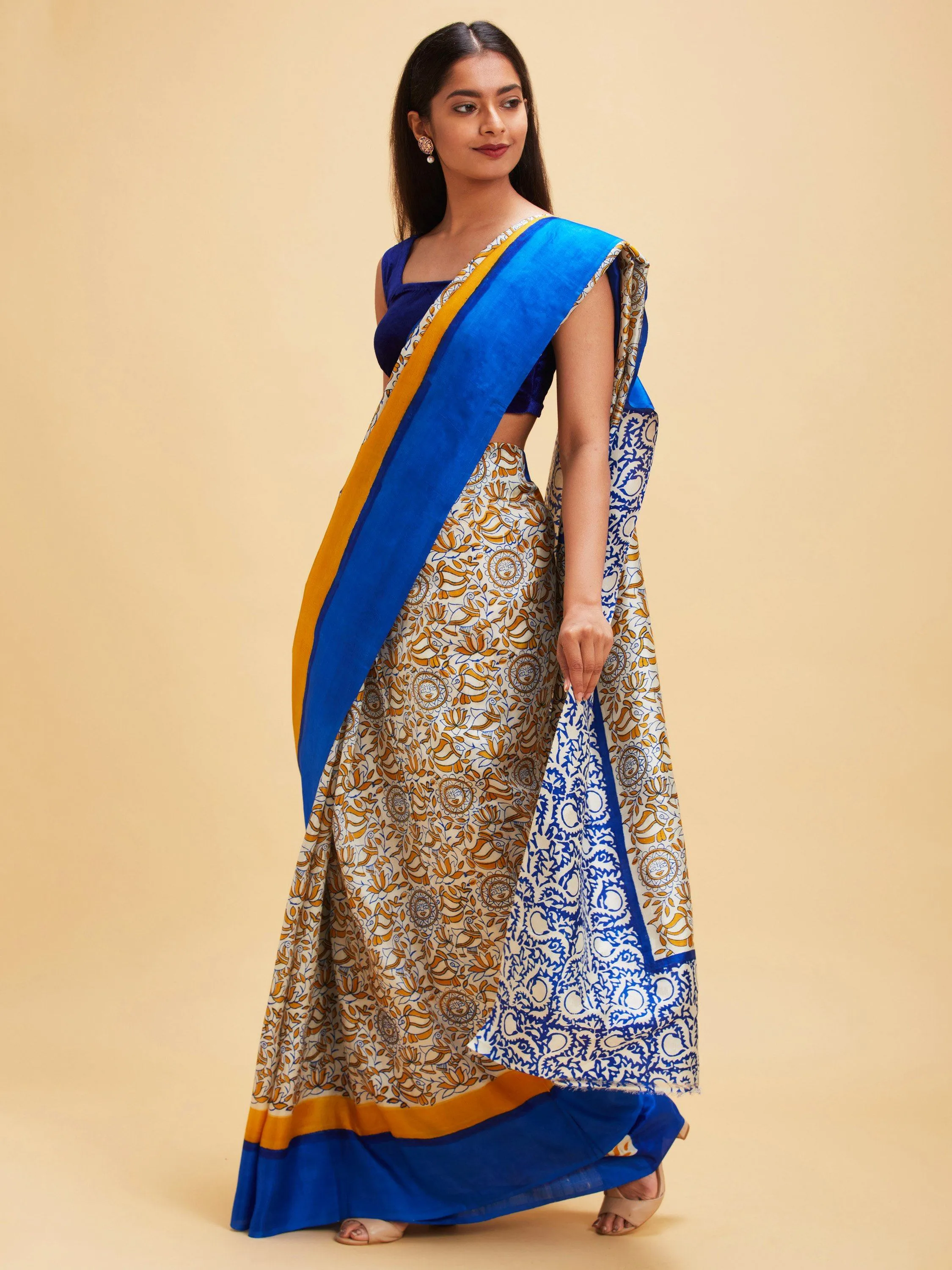 White and Blue Silk Saree