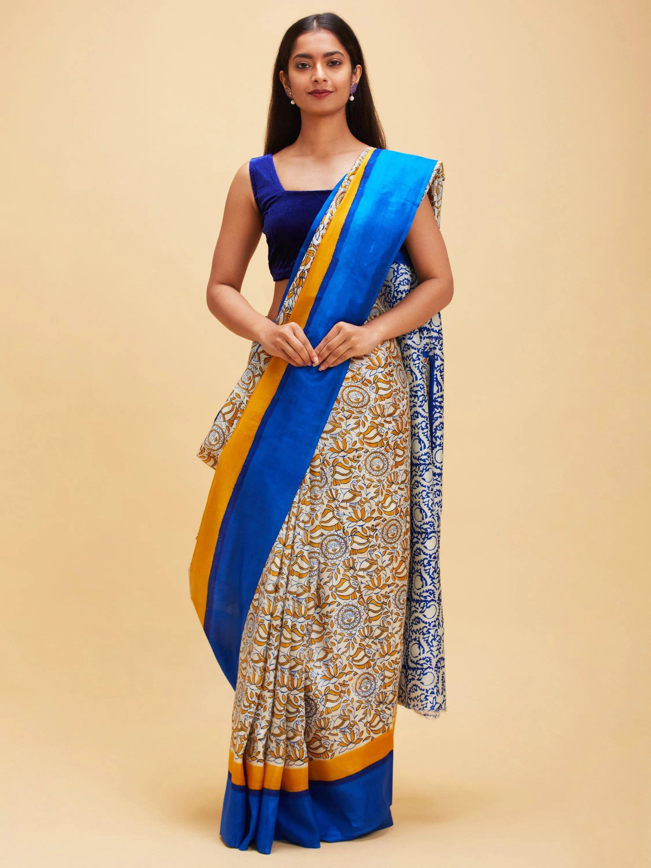 White and Blue Silk Saree