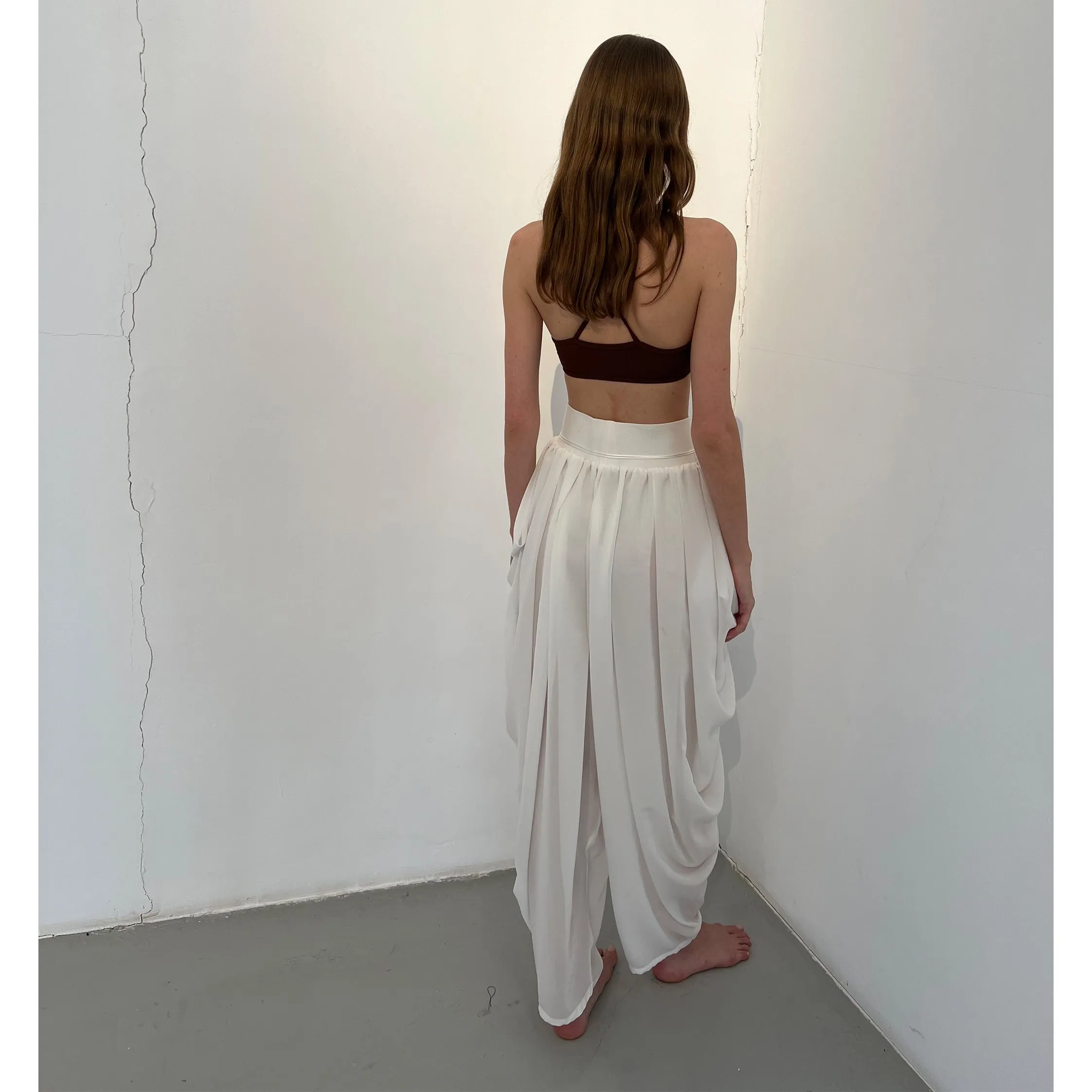 White Chiffon Sheer Draped Pant