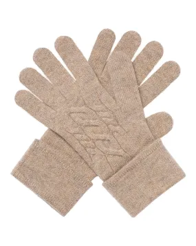 Women's Cable Cashmere Gloves Oatmeal Brown