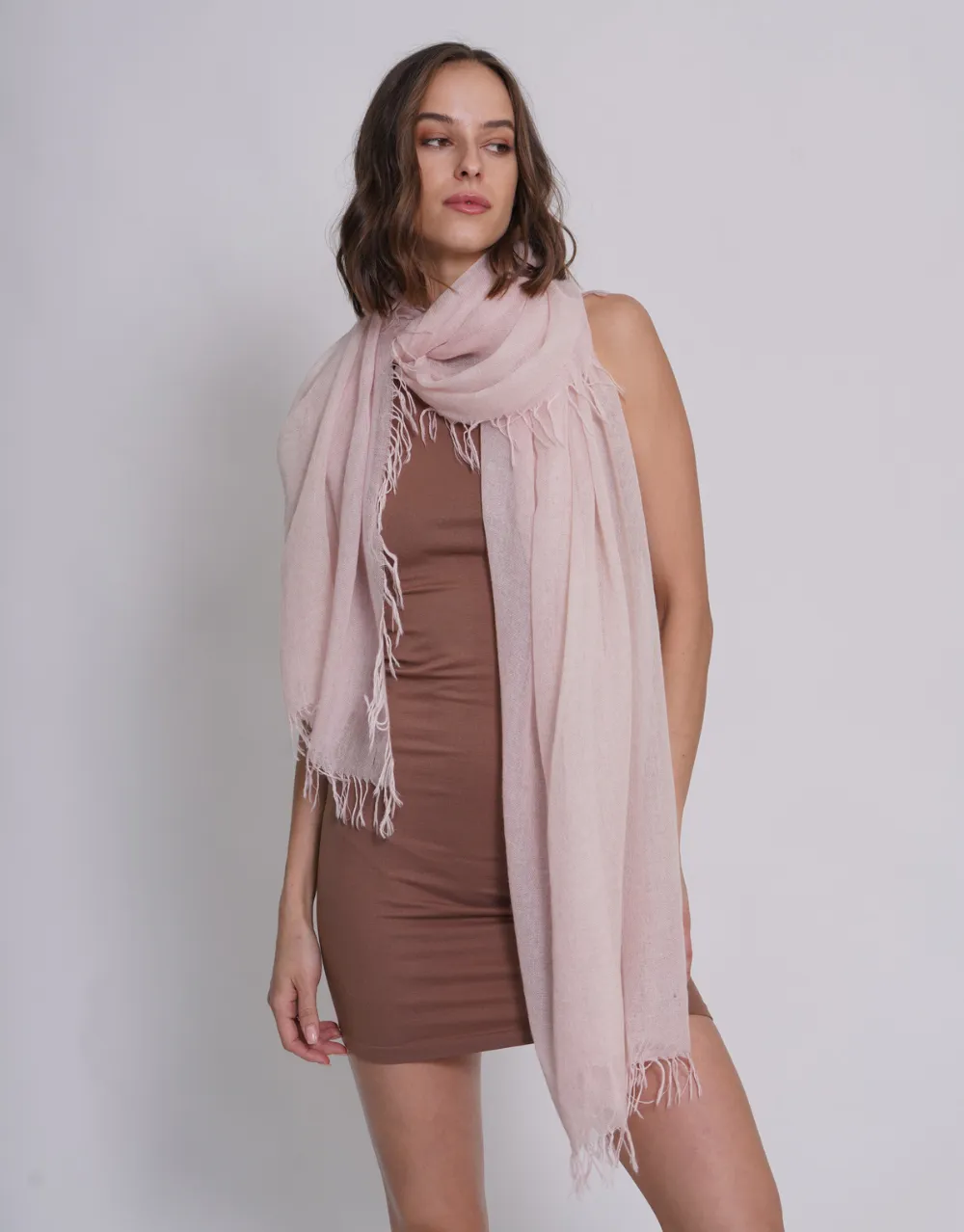 Woven Fringed Scarf in Nude