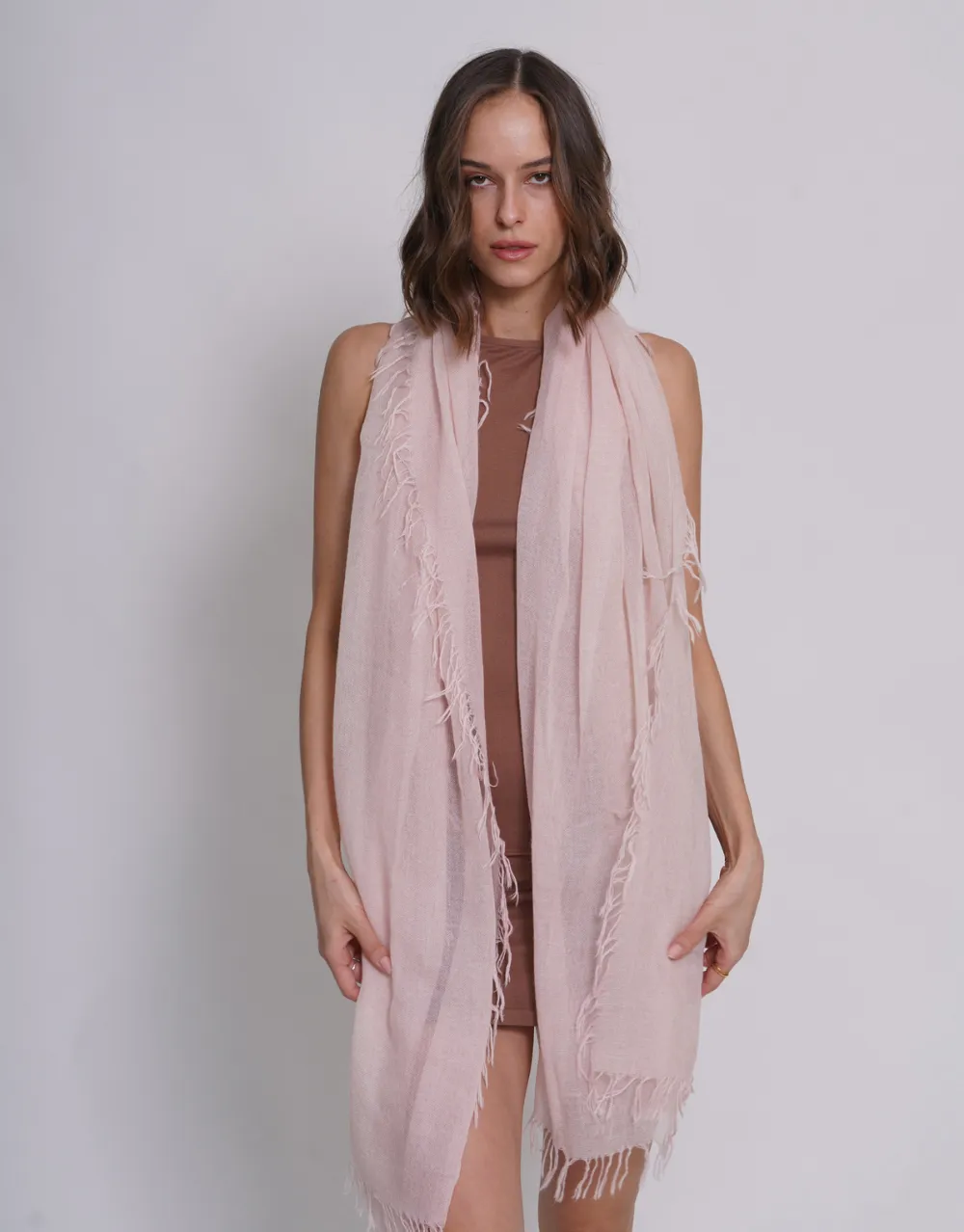 Woven Fringed Scarf in Nude