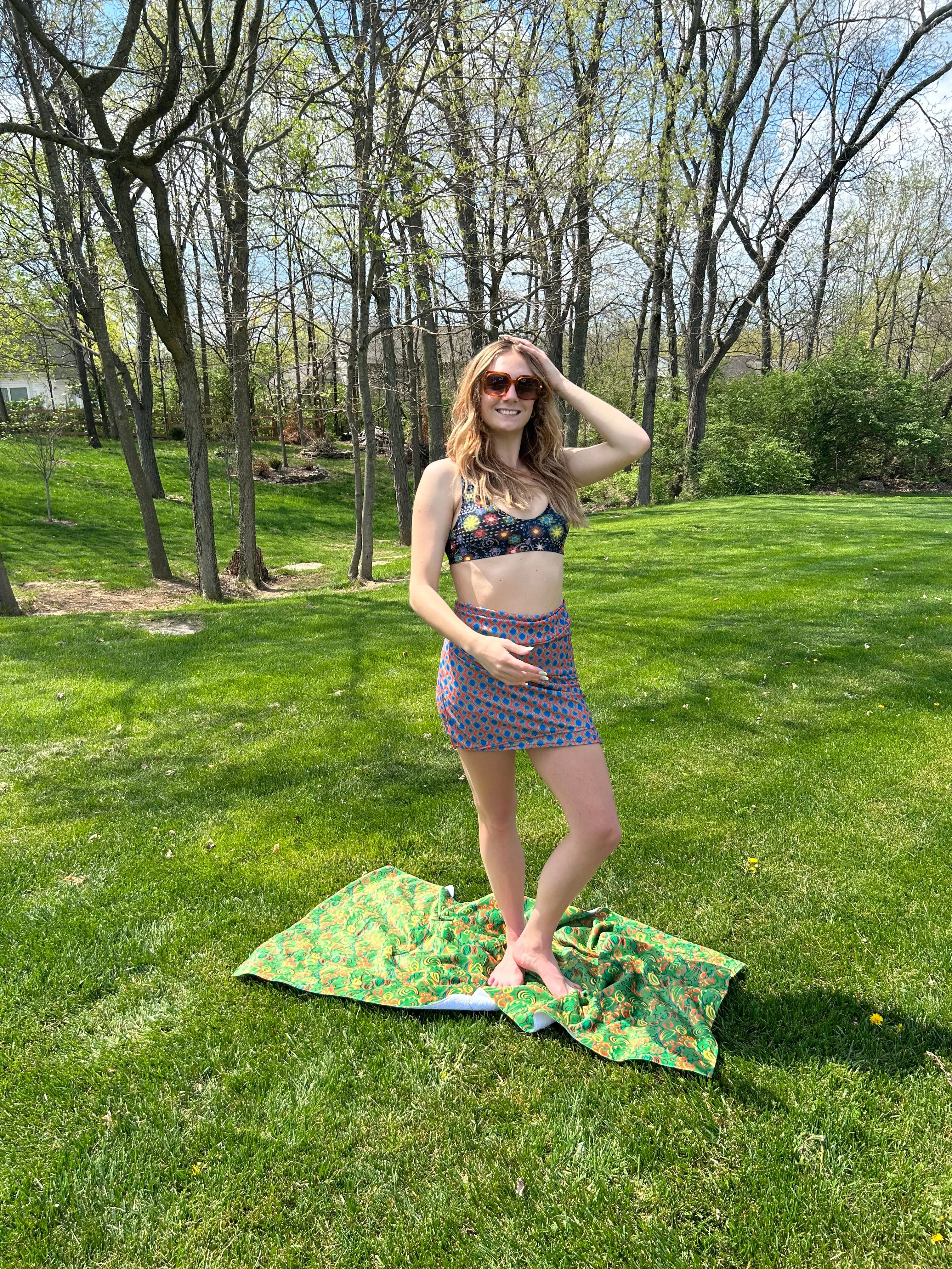 Wrap skirt in Red and blue Diamonds